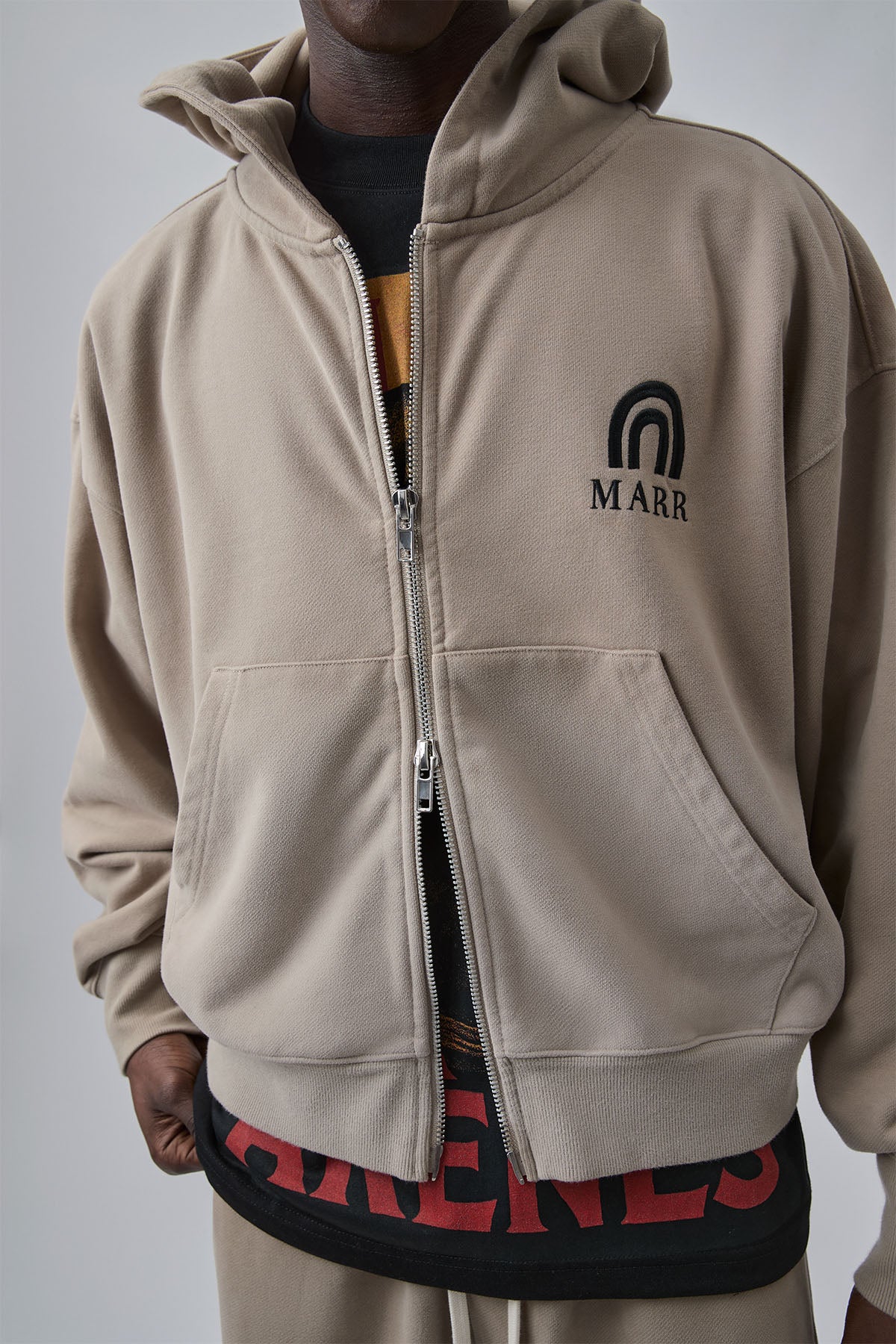 ZIPPER GRADED WASHED HOODIE
