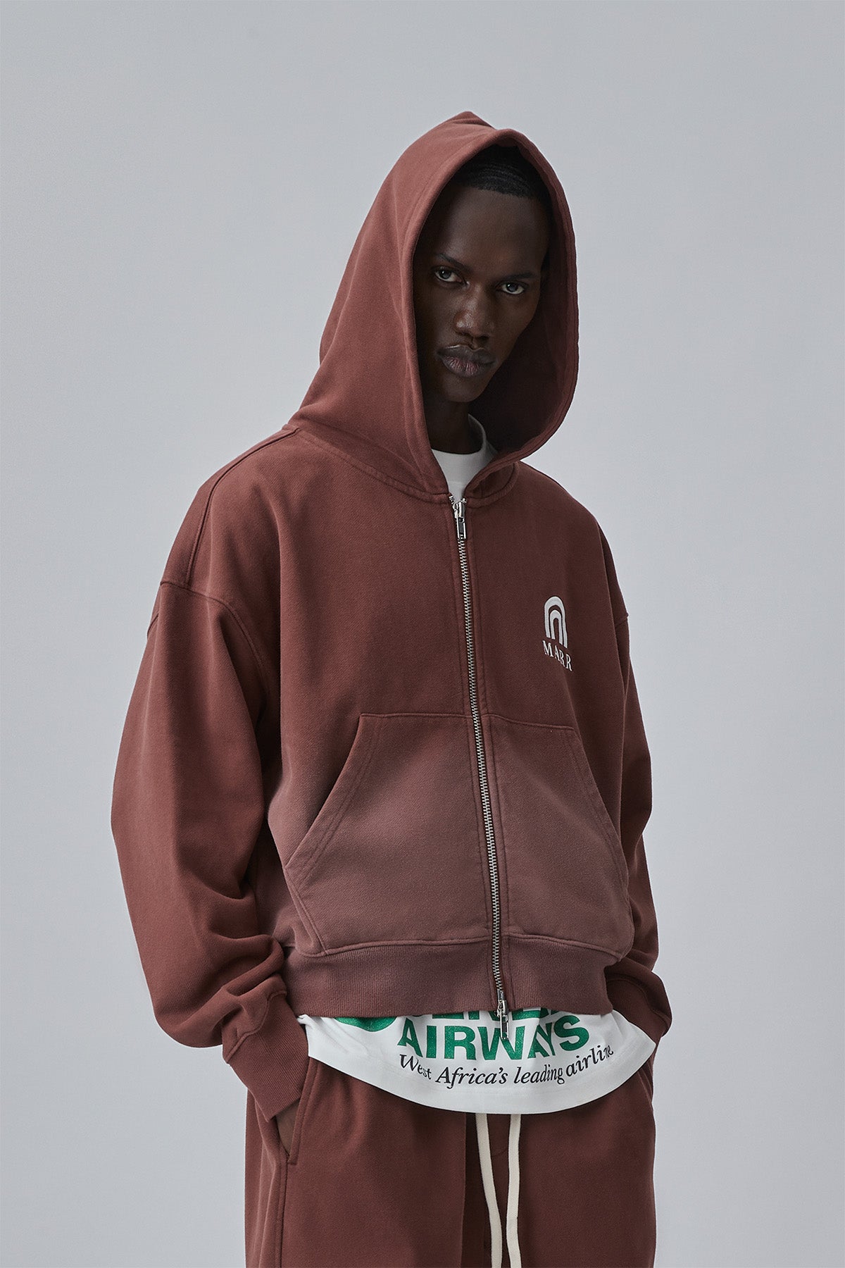 ZIPPER GRADED WASHED HOODIE